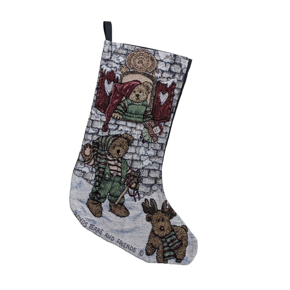 Vintage Boyds Bears and Friends Tapestry Christmas Stocking Winter Scene Holiday
